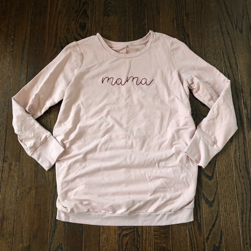 Isabel Maternity Women’s M Rosy Pink Long-Sleeved “Mama” Ruched Sweatshirt VGUC!